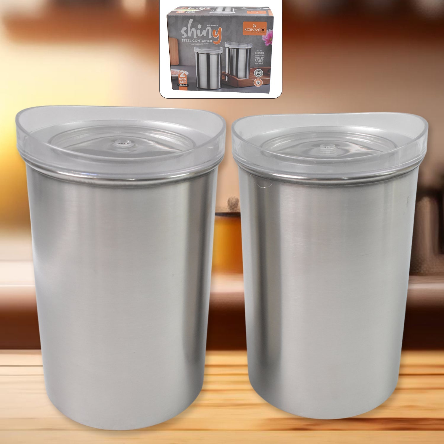 Multipurpose Stainless Steel Airtight Containers With See Through Lid (2 Pc Set  1000 Ml) Wukusy