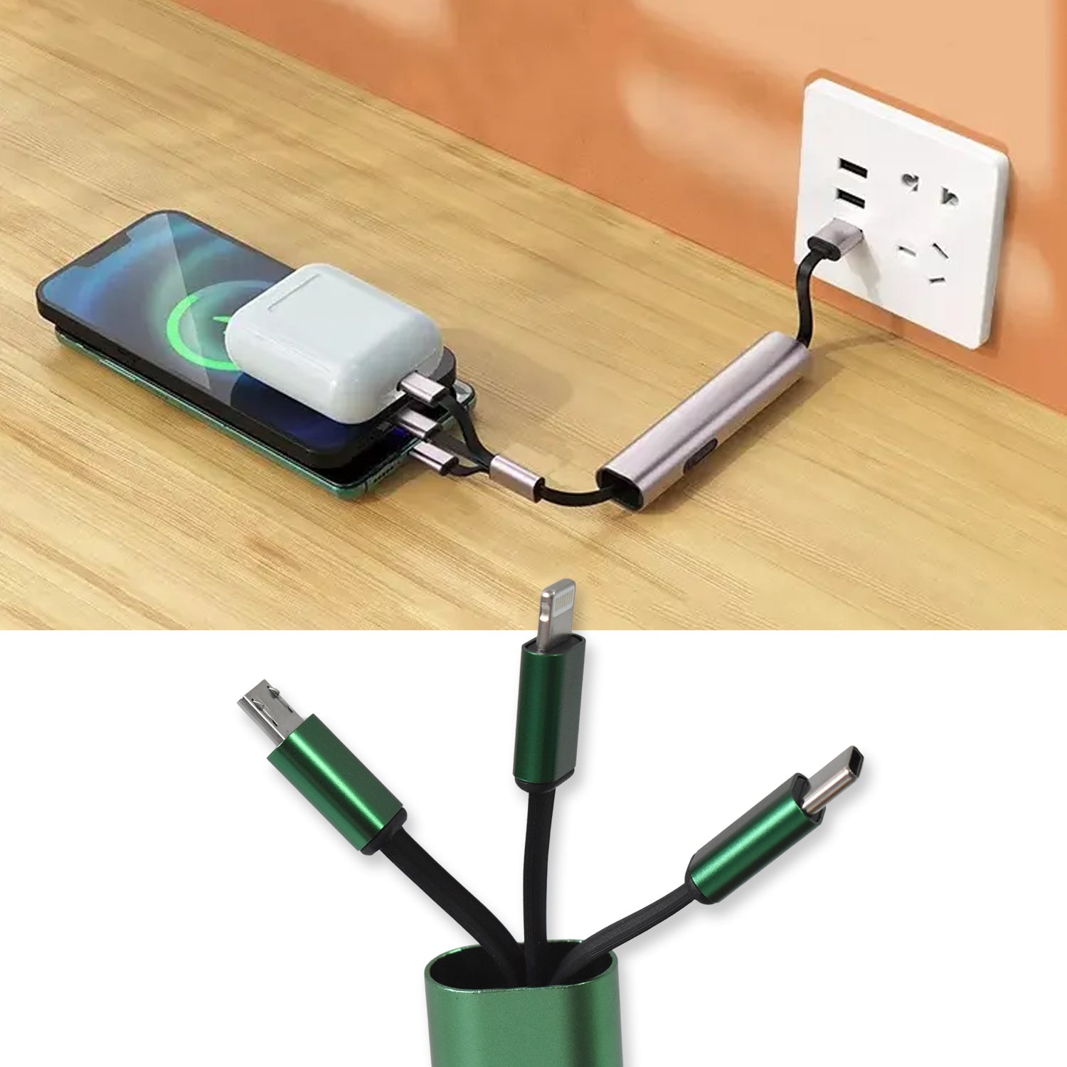 Charging Cable 3 In 1 Extendable Data Transmit  Charging Cable (1 Pc) Wukusy