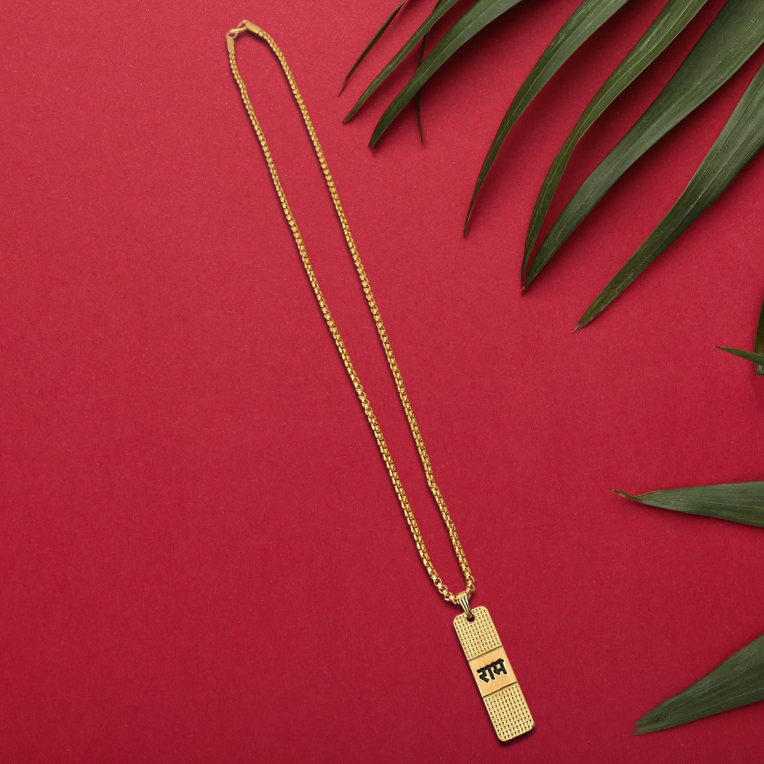 Golden Ram Naam Locket With Chain (1 Pc) Wukusy