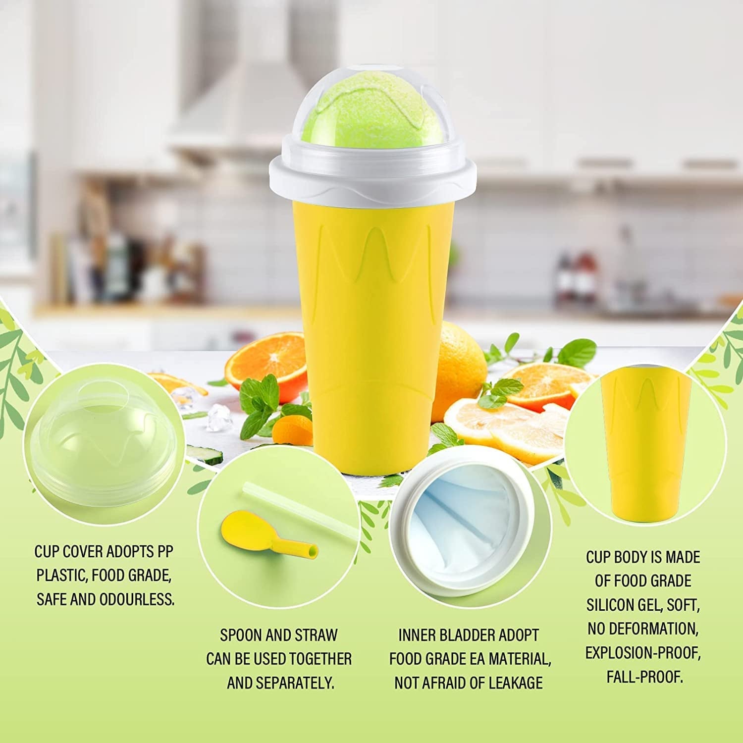 Smoothies Maker Cup Magic Quick Frozen Smoothies Cup Cooling Cup Double Layer Squeeze Cup Slushy Maker (1 Pc) Wukusy