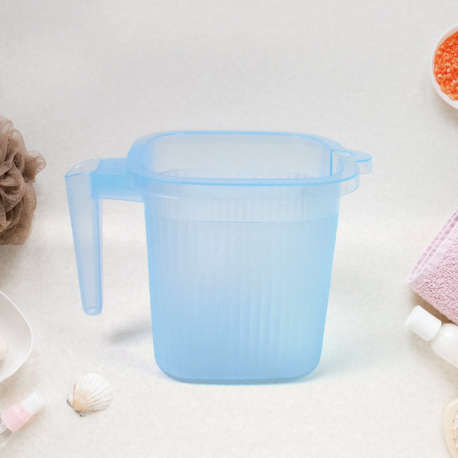 Plastic Square Transparent  Bath Water Mug (1 Pc  1000 Ml  Mix Color) Wukusy