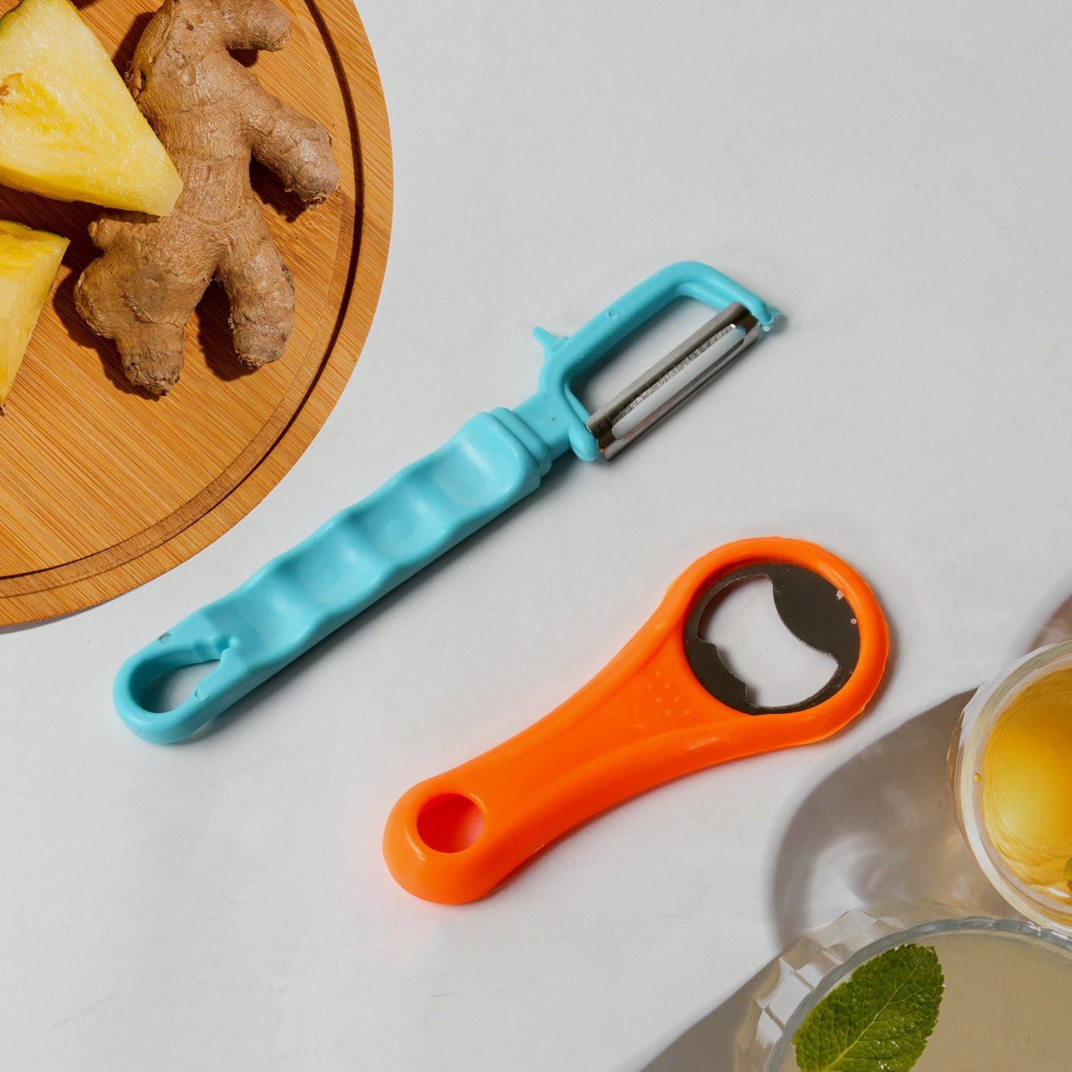 8261 Vegetable Fruit Peelers Slicer  Bottle Opener Kitchen Peeler For Veggie Fruit Potato Carrot Bottle Opener With Plastic Handle Bottle Openers Wine Bottle Opener Cold Drink Bottle Opener (2pc) Wukusy