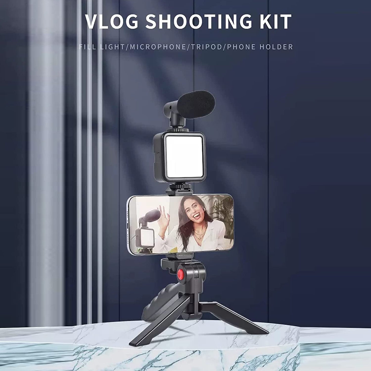 6054 Vlogging Kit For Video Making With Mic Mini Tripod Stand Led Light  Phone Holder Clip For Making Videos Wukusy