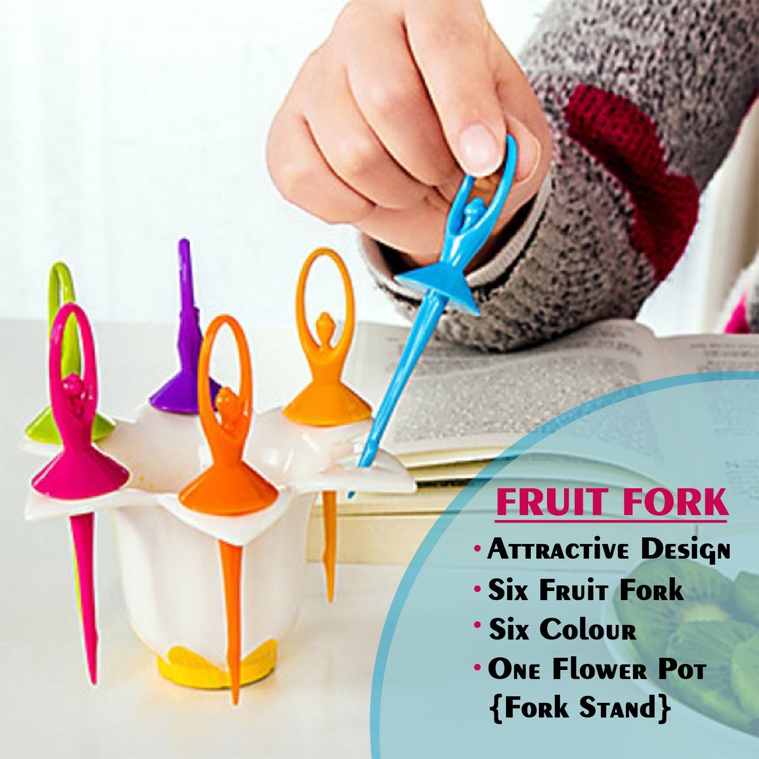 2046 Dancing Doll Fruit Fork Cutlery Set With Stand Set Of 6. Wukusy