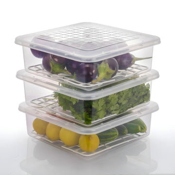 Plastic Food Storage Containers With Removable Drain Tray And Lid (3 Pcs Set) Wukusy