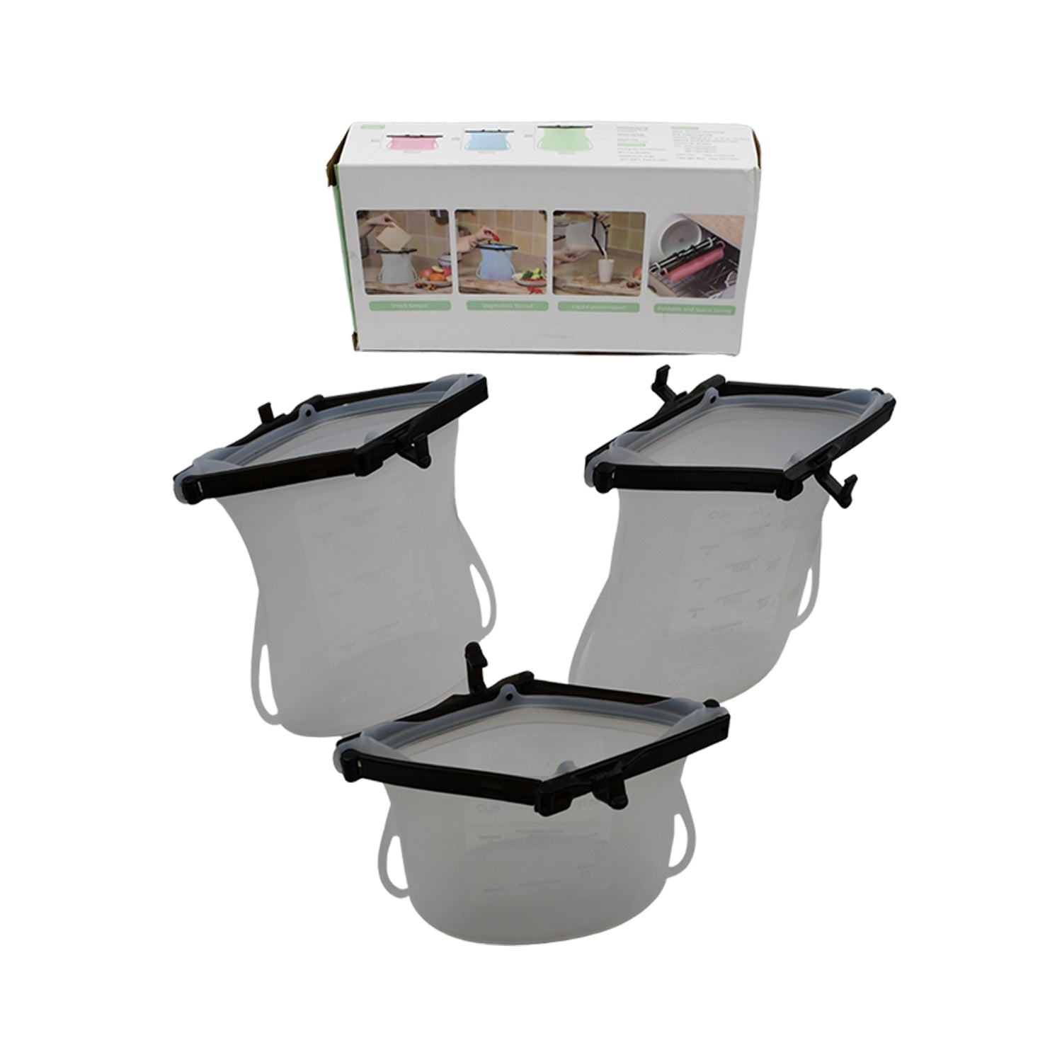 5985  Reusable Silicone Food Storage Bag 3 Bag Set Leakproof Lock Reusable Flat Bottom Freezer Bags Sandwich Bags  Silicone Food Grade Kids Snack Bags  Bpa Free Microwave Dishwasher Safe Wukusy