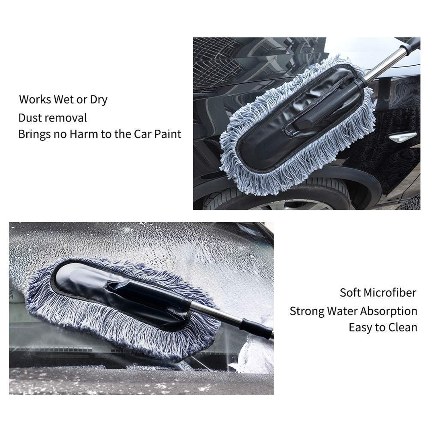 4749 Car Duster Long Retractablesoftnon-sliphandle Multipurpose Microfiber Wash Brush Vehicle Interior And Exterior Cleaning Kit With For Car Boats Or Home Wukusy