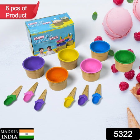 5322 Ice-cream Waffle Spoon Bowel Cup Set  Premium Ice Cream Set  Ice-cream Bowel With Spoon  6 Units Couple Bowl Set  Color Box Wukusy