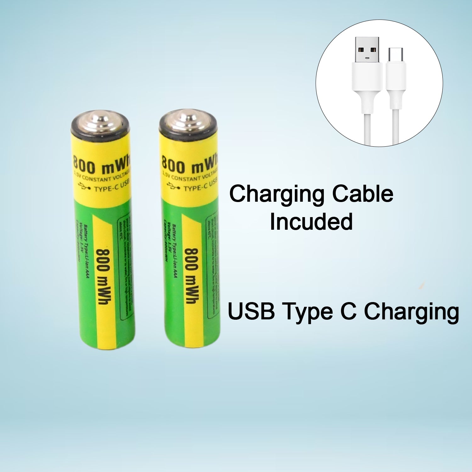 Aaa Rechargeable 800 Mwh Batteries With Recharging Cable (2 Pc Set) Wukusy