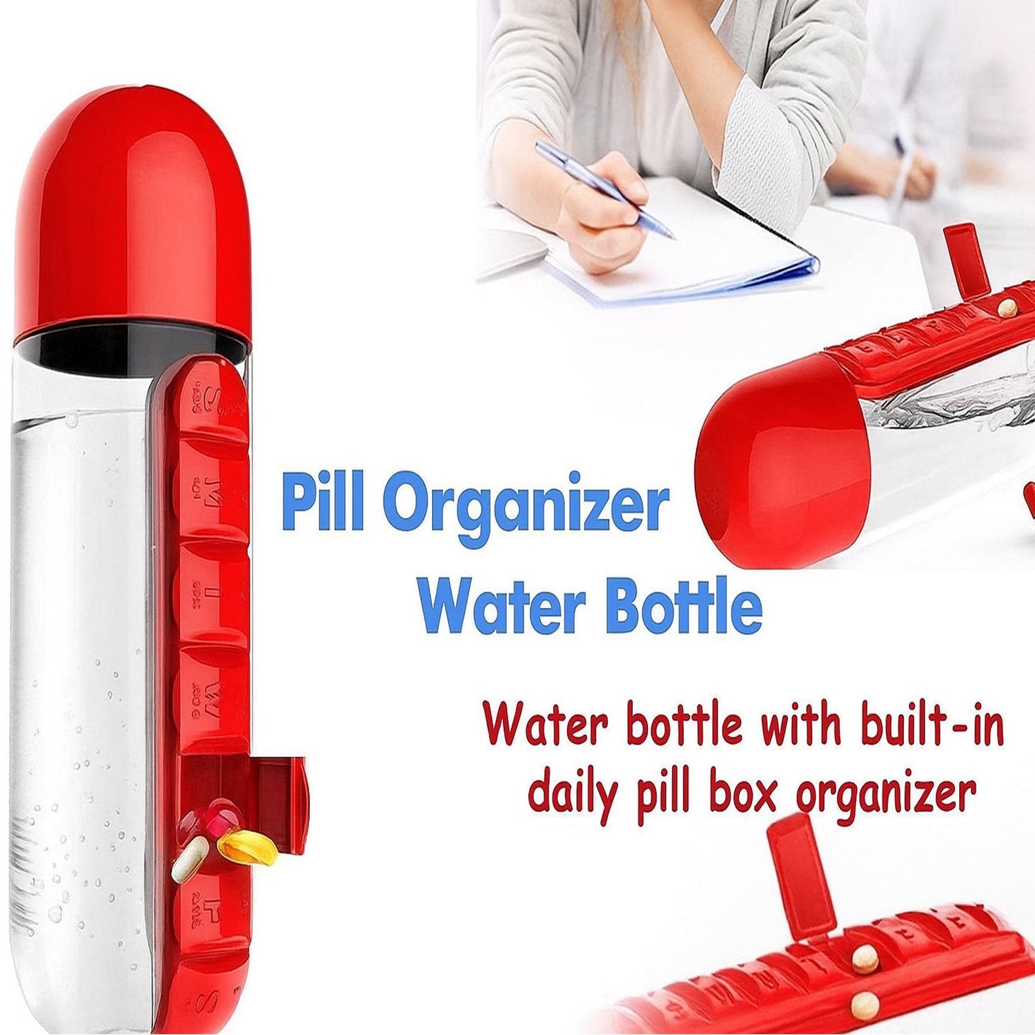 Water Bottle With Built-in 7-day Pill Organizer Approx 900ml (1 Pc) Wukusy