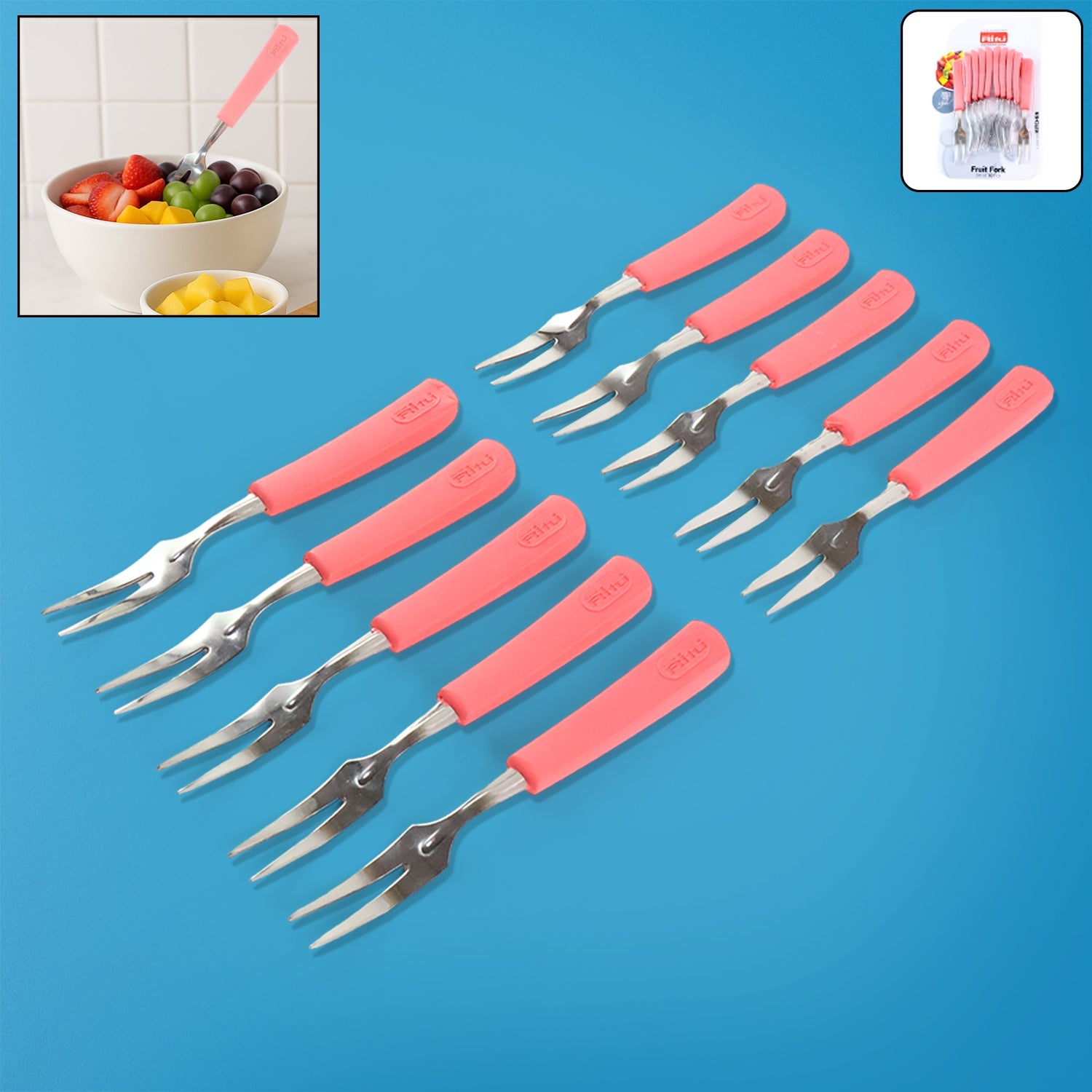 Premium Stainless Steel Fruit Fork Set  10 Pieces With Soft Non-slip Handle Wukusy