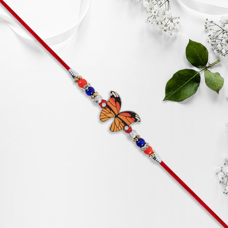 Vibrant Butterfly Rakhi With Colorful Beads  Red Mauli Thread Wukusy