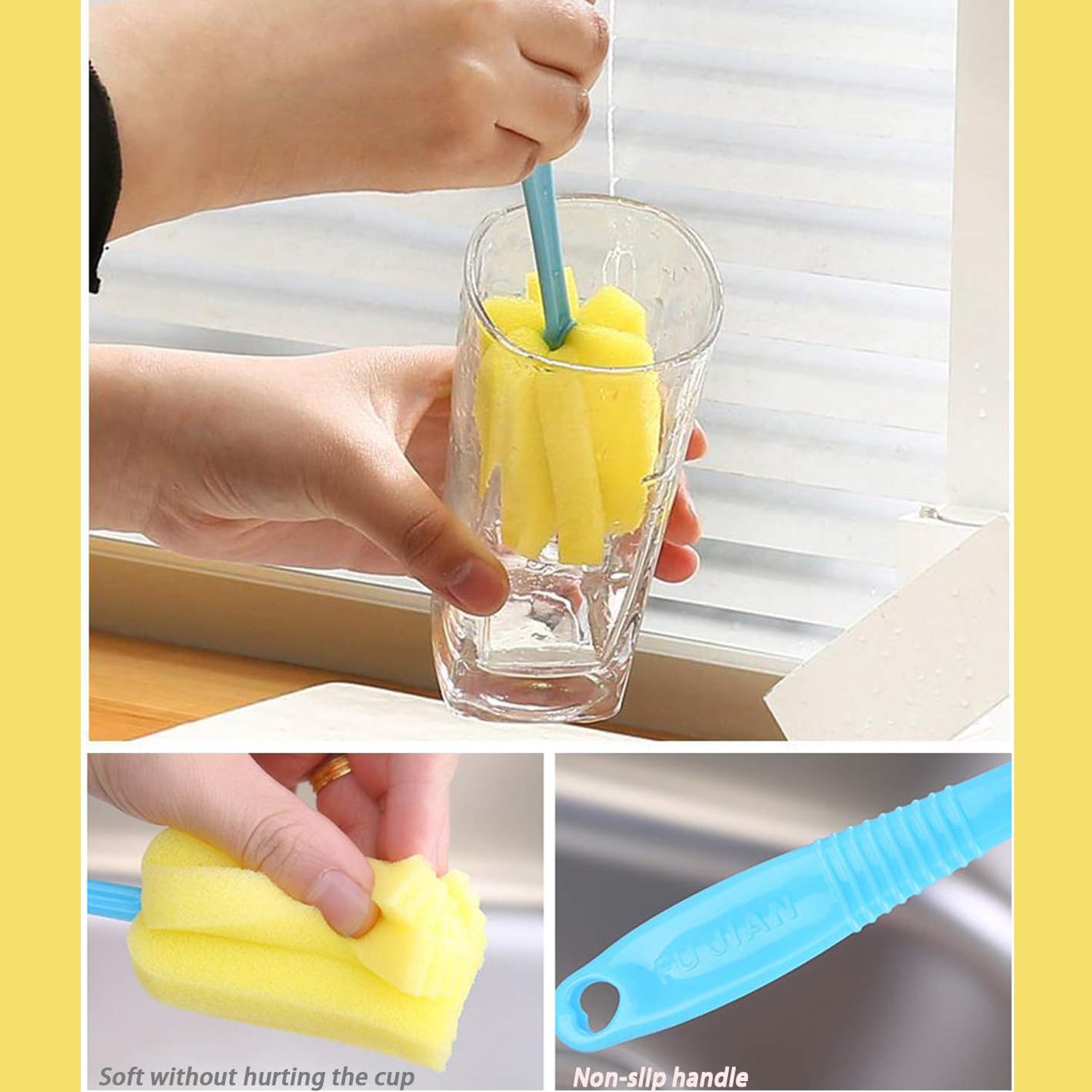 7443 Sponge Cup Washing Brush Washing Cup Milk Bottle Cleaning Brush Kitchen Brush Water Cup Tea Cup Brush Sponge Head Household Kitchen Cleaning Tool (20cm) Wukusy
