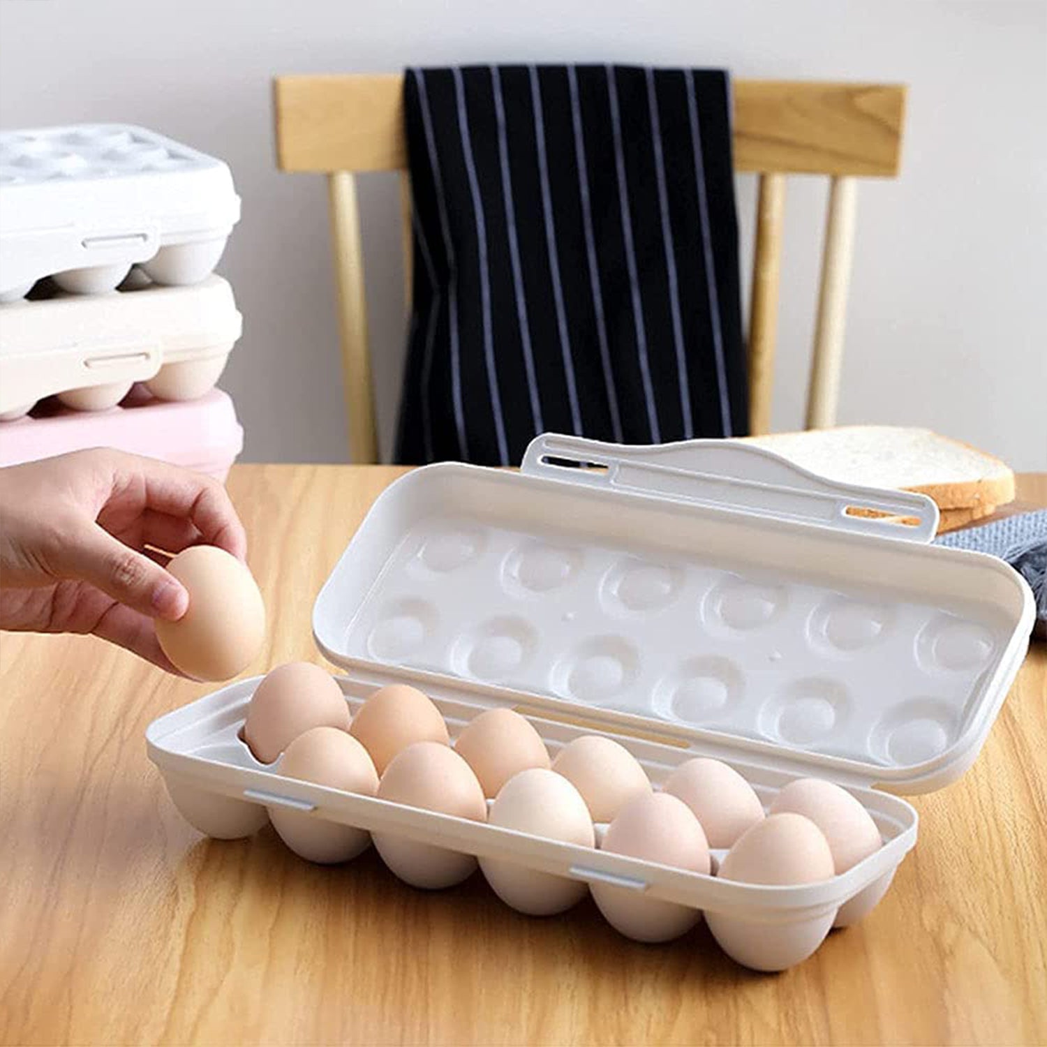 5727 18 Grid Egg Holder Storage Shock-proof Egg Container With Buckle Egg Carrier Egg Tray Egg Shelter Effective Full Seal Egg House Use For Fridge Camping Kitchen Wukusy