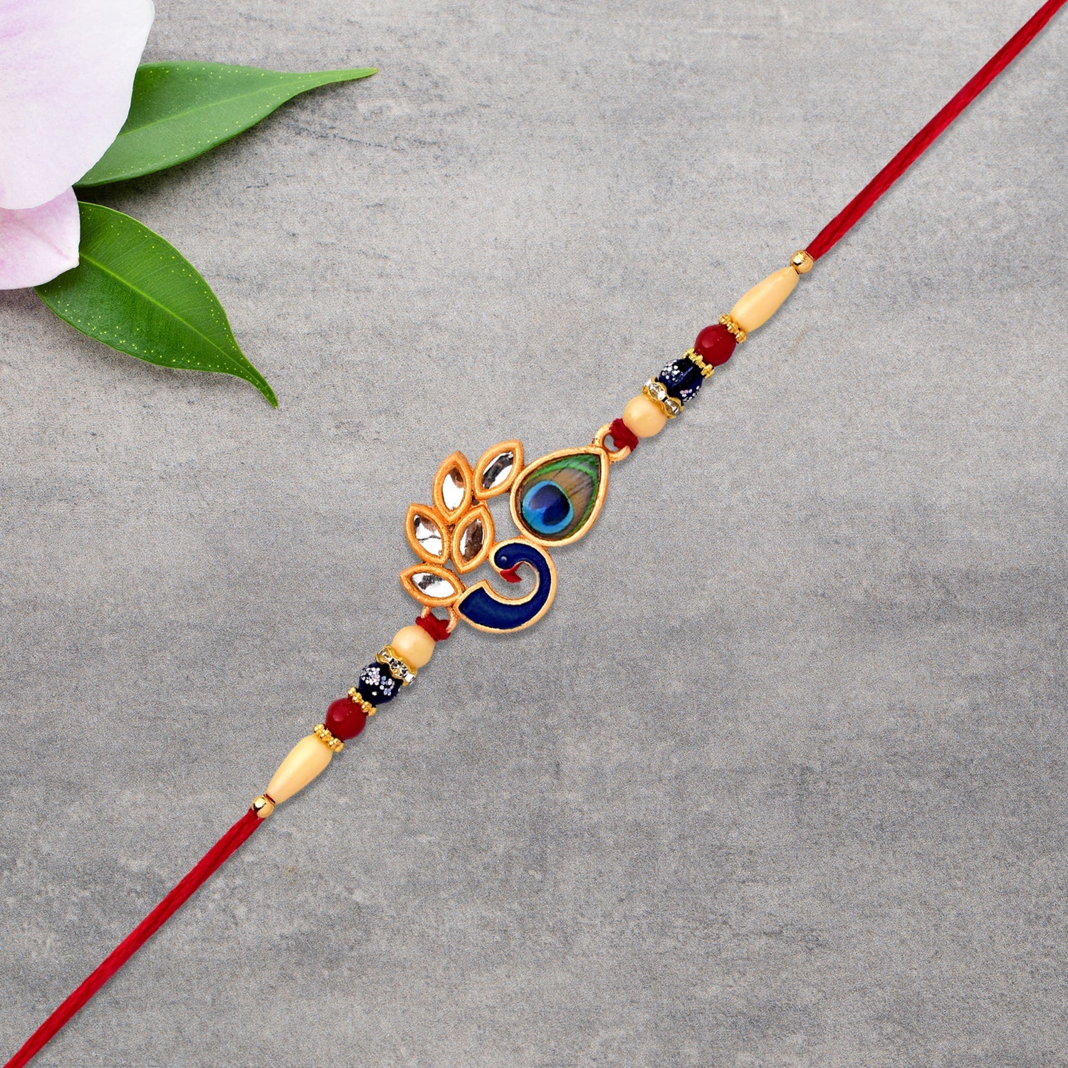 Artistic Mor Pankh Rakhi With Colorful Enamel And Traditional Thread Wukusy