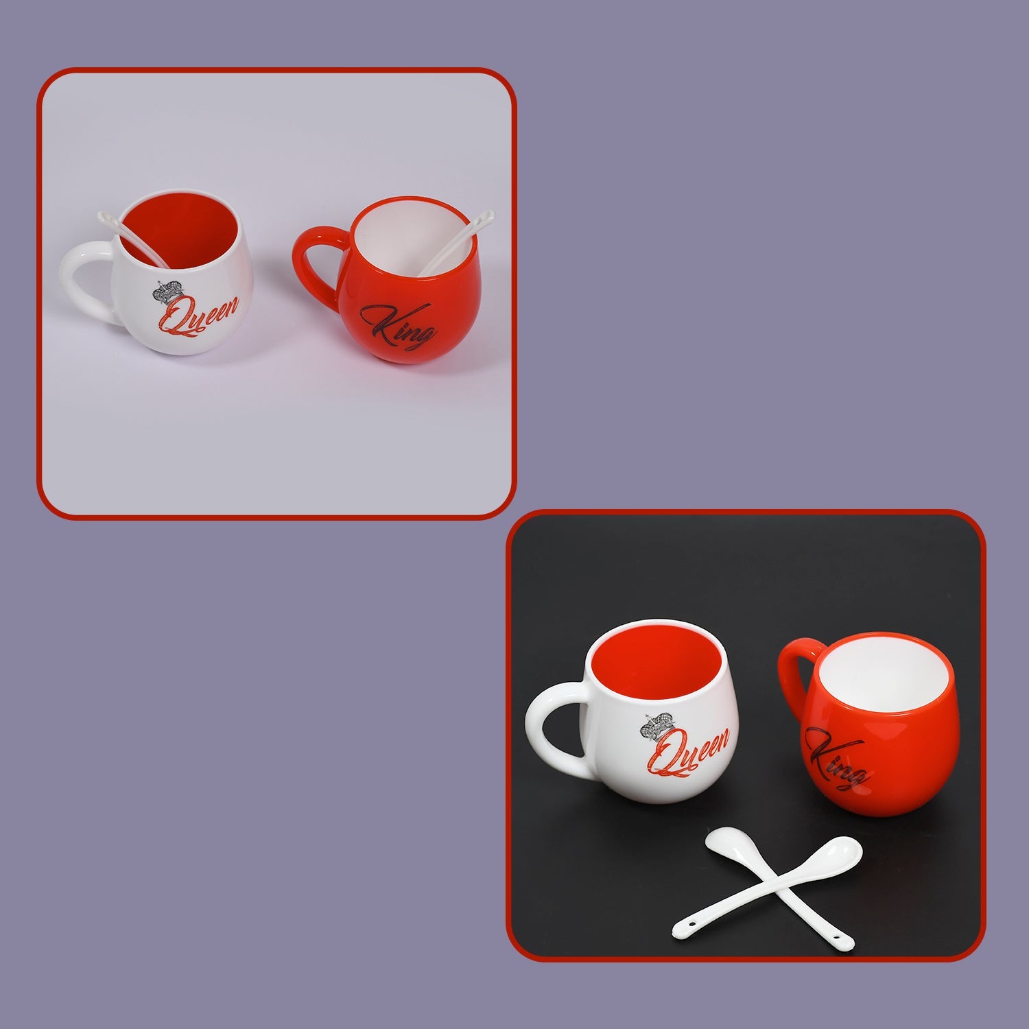 4764 King  Queen Printed Couple Matching Coffeetea Plastic Coffee Mug (300ml Set Of 2) Wukusy