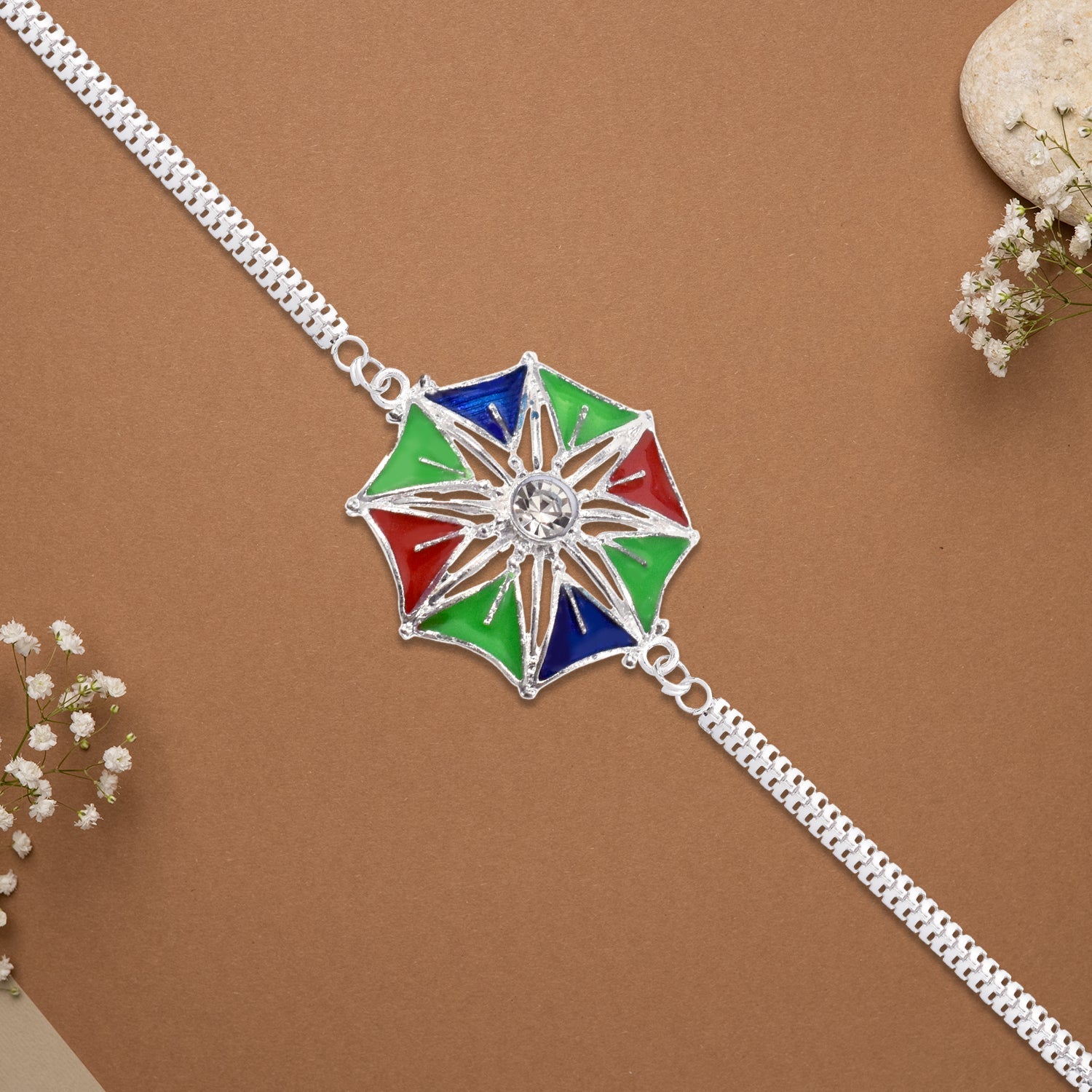 Colorful Star-shaped Rakhi With Central Stone Wukusy