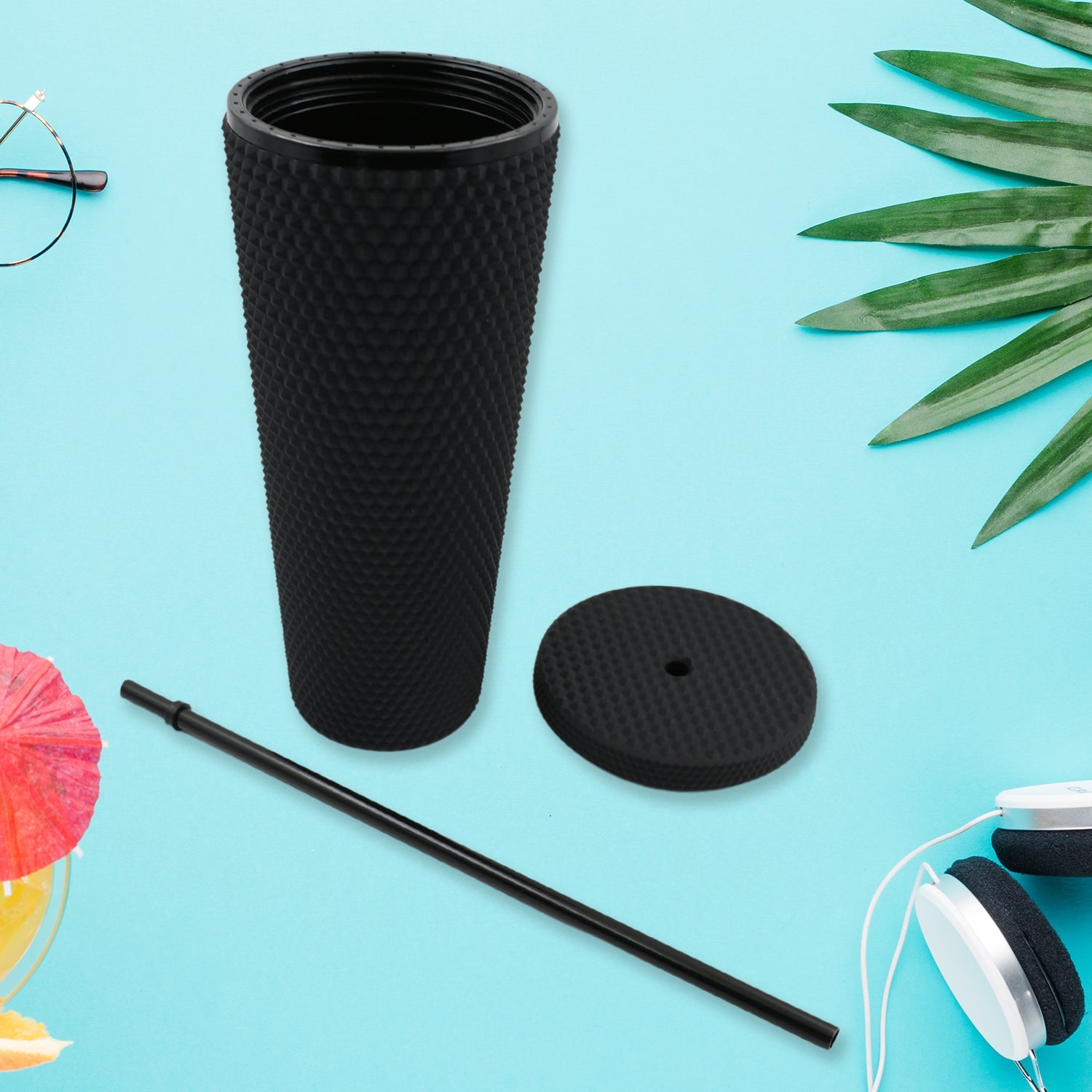 0304 Cup With Straw Reusable Matte Studded Tumbler With Leak Proof Lid Water Cup Travel Mug Coffee Ice Water Bottle Double Walled Insulated Tumbler Bpa Free (1 Pc) Wukusy