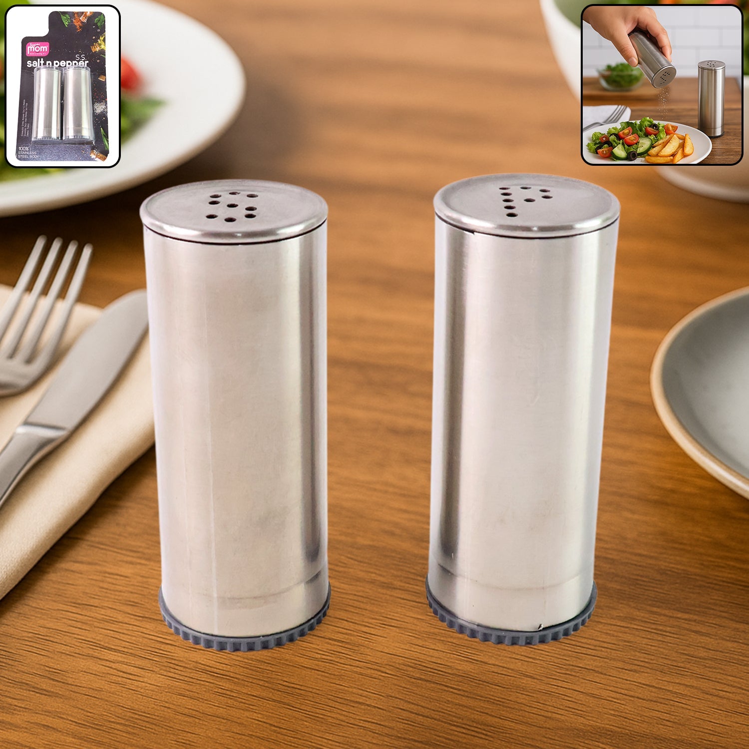 Stainless Steel Salt And Pepper Shaker Set (2 Pc) Wukusy