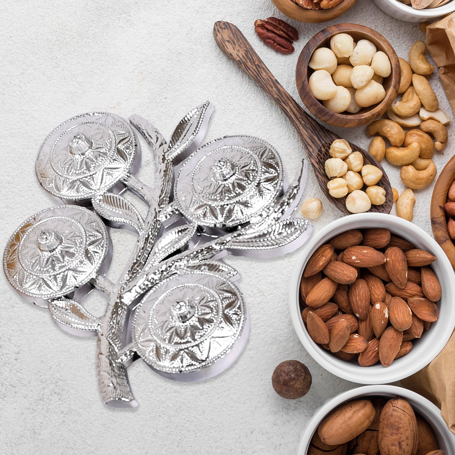 5283 Tree Shape 4 Compartment Mukhwas Dani Serving Tray For Home  Kitchen Use Wukusy