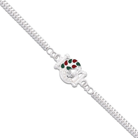 Silver Finish  Rakhi With Red-green Enamel Wukusy