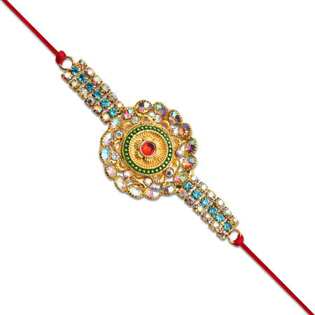 Grand Kundan Rakhi With Multicolor Stones Wukusy