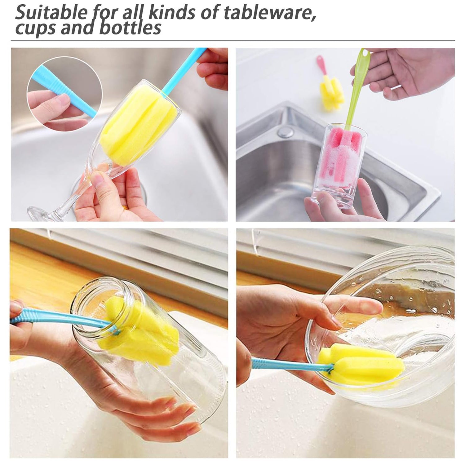 7443 Sponge Cup Washing Brush Washing Cup Milk Bottle Cleaning Brush Kitchen Brush Water Cup Tea Cup Brush Sponge Head Household Kitchen Cleaning Tool (20cm) Wukusy