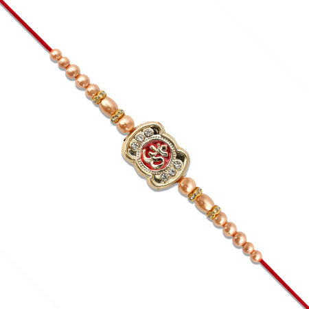 Om Rakhi With Stone Embellishments  Golden Beads Wukusy