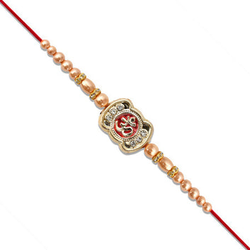 Om Rakhi With Stone Embellishments  Golden Beads