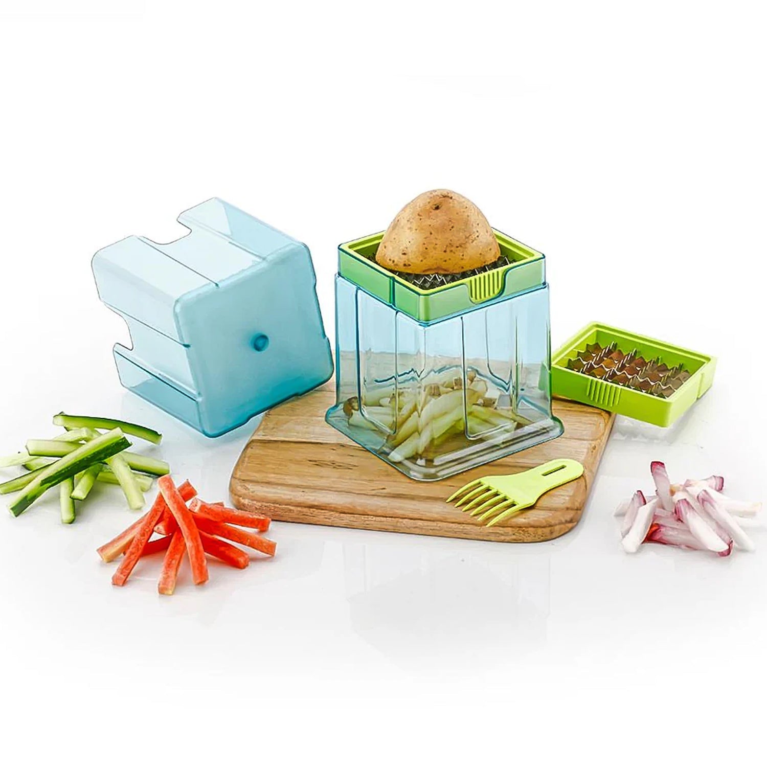 2 In 1 Potato Chipser  Slicer French Fries Maker Finger Chips  Plastic  Two Blades Finger Chips Cutter For Kitchen Accessoryvegetable Fruit Slicer (1 Pc) Wukusy