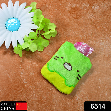 6514 Green Kitty Small Hot Water Bag With Cover For Pain Relief Neck Shoulder Pain And Hand Feet Warmer Menstrual Cramps. Wukusy