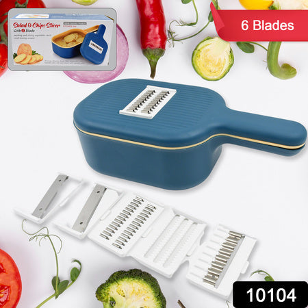 Vegetable Slicer Cutter - 6 Blades Kitchen Accessories Tools  Appliances With Container  Handle (1 Set) Wukusy