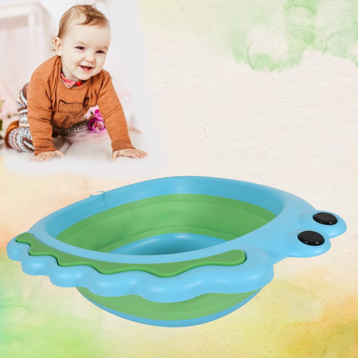 17513 Frog Shape Wash Basin Space Saving Multi Function Foldable Baby Wash Basin Easy Clean Lightweight Thicken For Washing Face For Home (3331cm  1 Pc) Wukusy