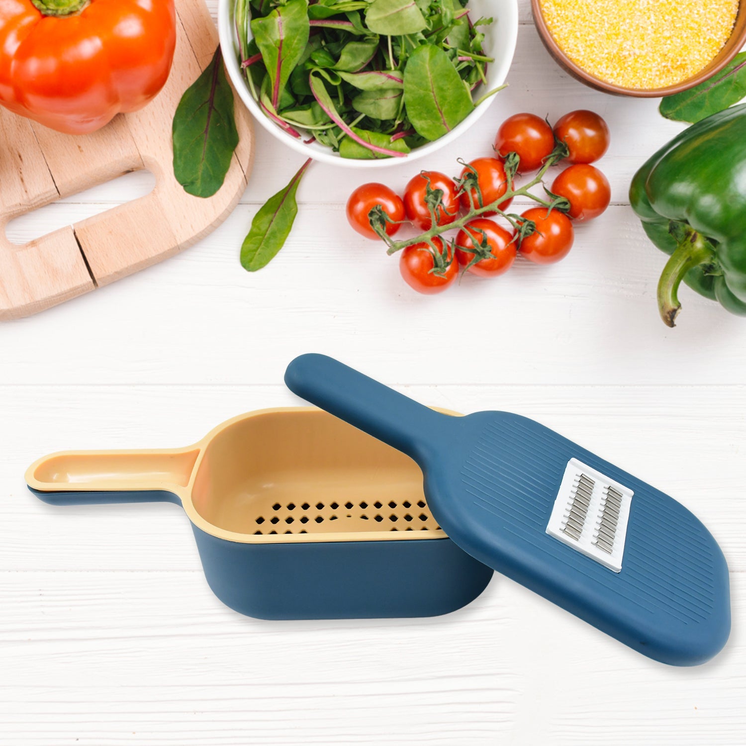 Vegetable Slicer Cutter - 6 Blades Kitchen Accessories Tools  Appliances With Container  Handle (1 Set) Wukusy