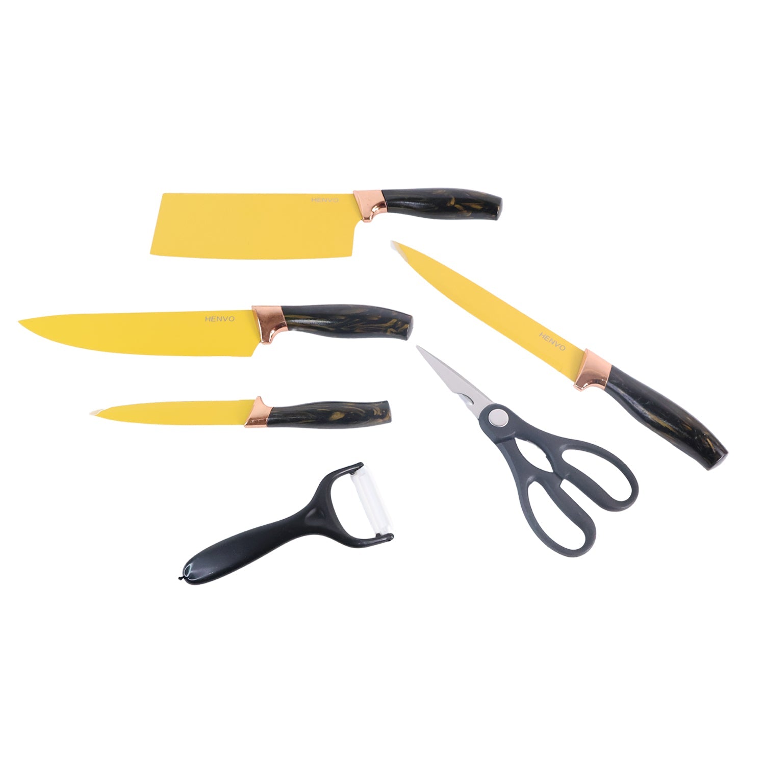 6 Pcs Professional Kitchen Knife Set With Chef Knives Cleaver Peeler  Scissors Wukusy