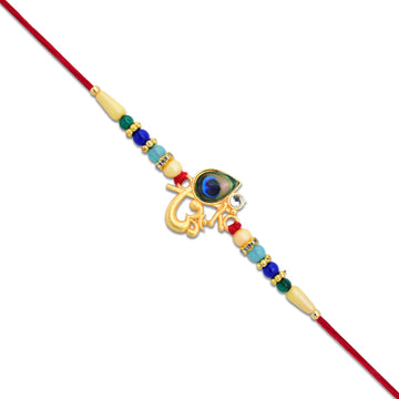 Divine Govind Rakhi With Peacock Feather Design And Multicolor Beads Wukusy