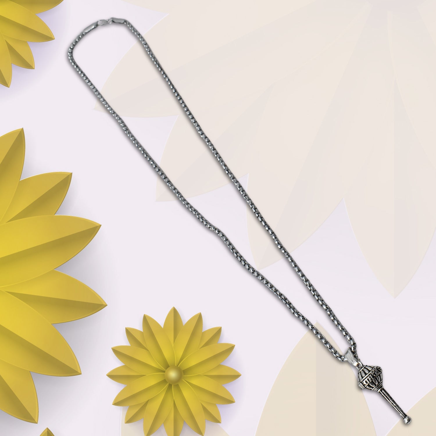 Silver Chain With Gada Pendant  Locket (1 Pc) Wukusy