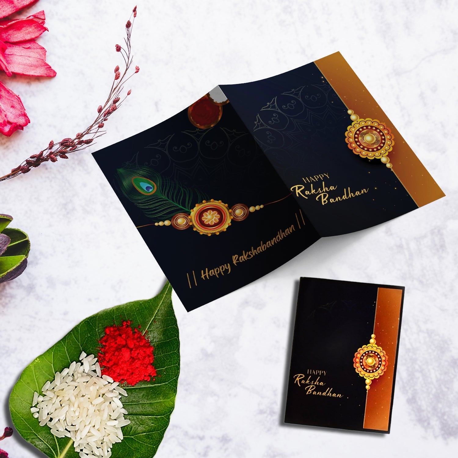 Rakhi Gift Combo With 2 Stylish Floral Rakhis For Brother  Includes Silver Coin Roli Chawal  Greeting Card Wukusy
