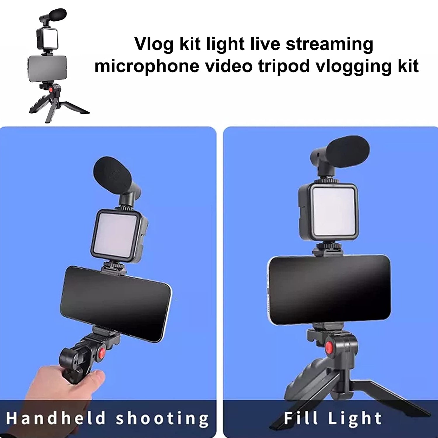 6054 Vlogging Kit For Video Making With Mic Mini Tripod Stand Led Light  Phone Holder Clip For Making Videos Wukusy