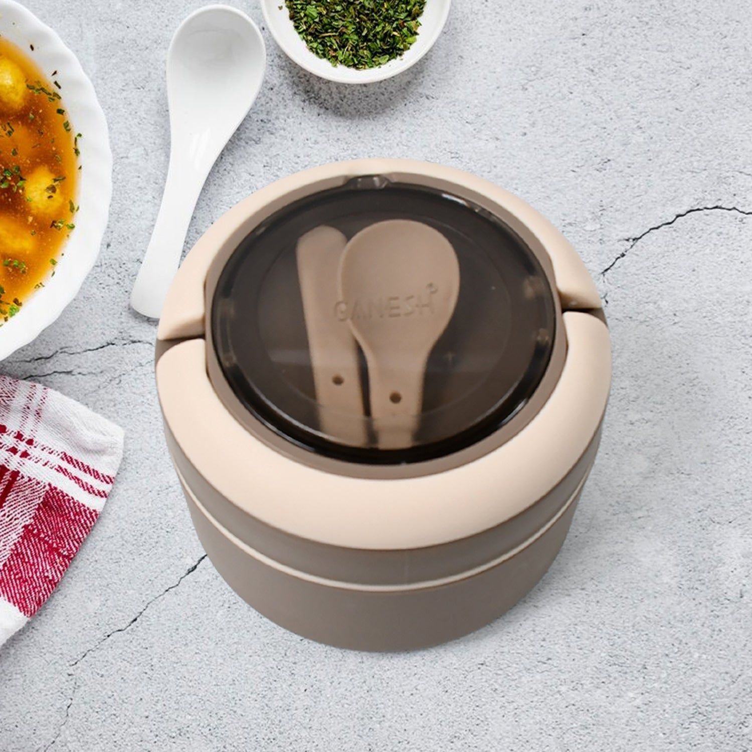 8716 Ganesh Cresta Food Insulated Airtight Leak-proof Lunch Box With Spoon For Office School Picnic (1pc) Wukusy