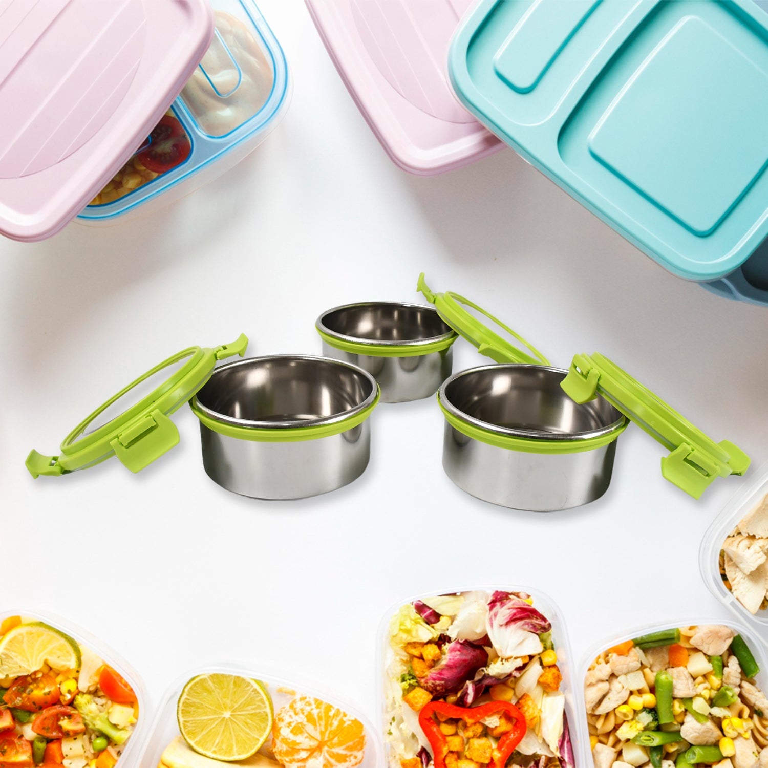 Stainless Steel Tiffin Lunch Box Container  Dabba With 4 Side Clip Lock Lid For Office  School Use Food Grade  Air Tight  Easy To Carry  Leak Proof Wukusy