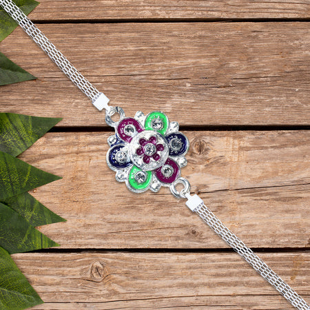 Silver Flower Motif Rakhi Wukusy