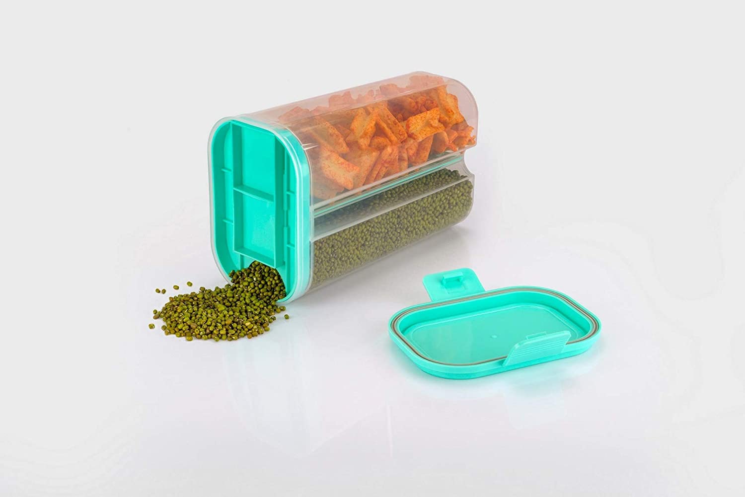 2146 Plastic 2 Sections Air Tight Transparent Food Grain Cereal Storage Container (2 Ltr) (With Box) Wukusy