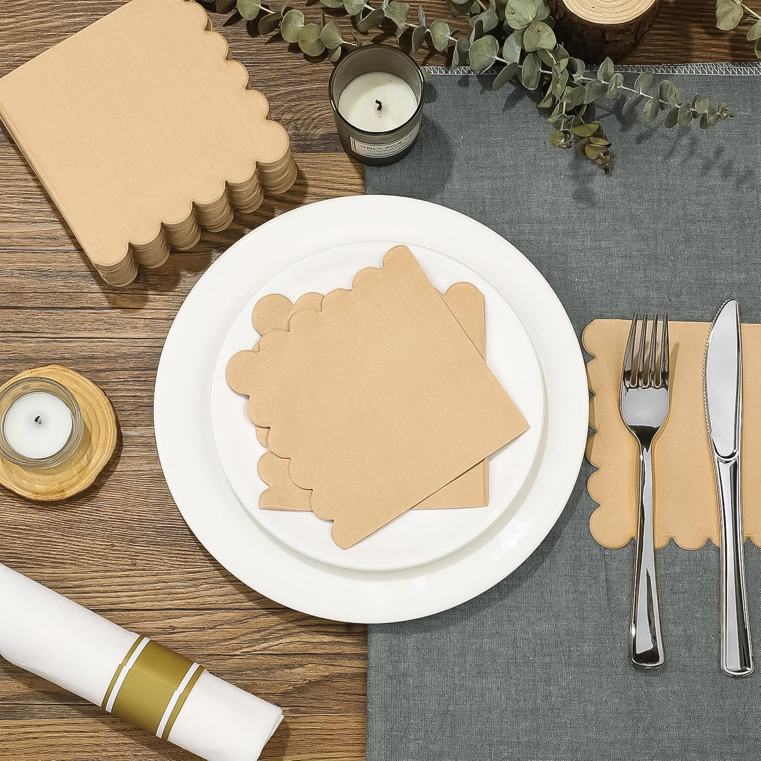 Disposable Scalloped Edge Tissue Napkins Set (120 Pc) Wukusy