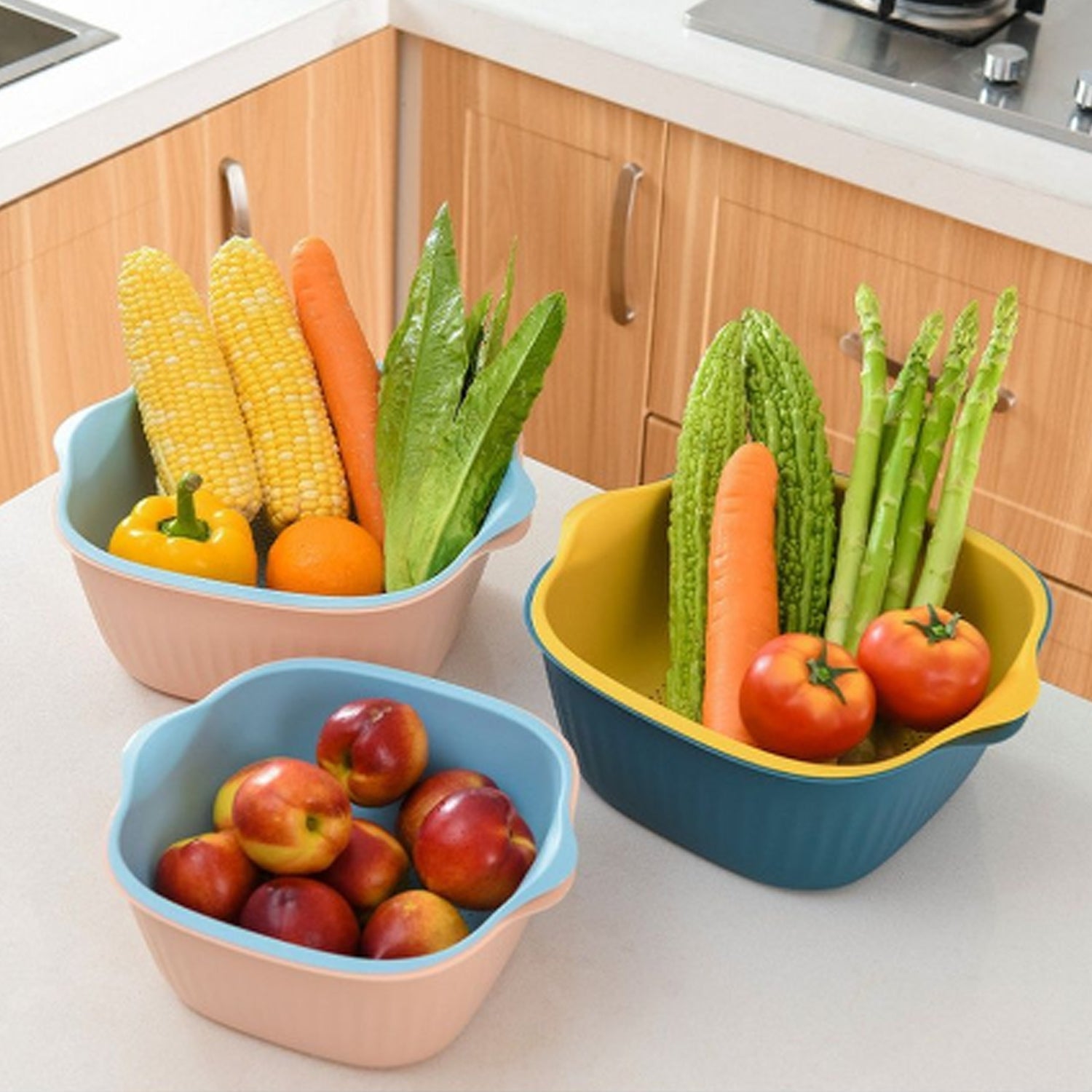 5228a  Kitchen Bowl Plastic Washing Bowl And Strainer Drainer Basket For Home  Kitchen Use Wukusy