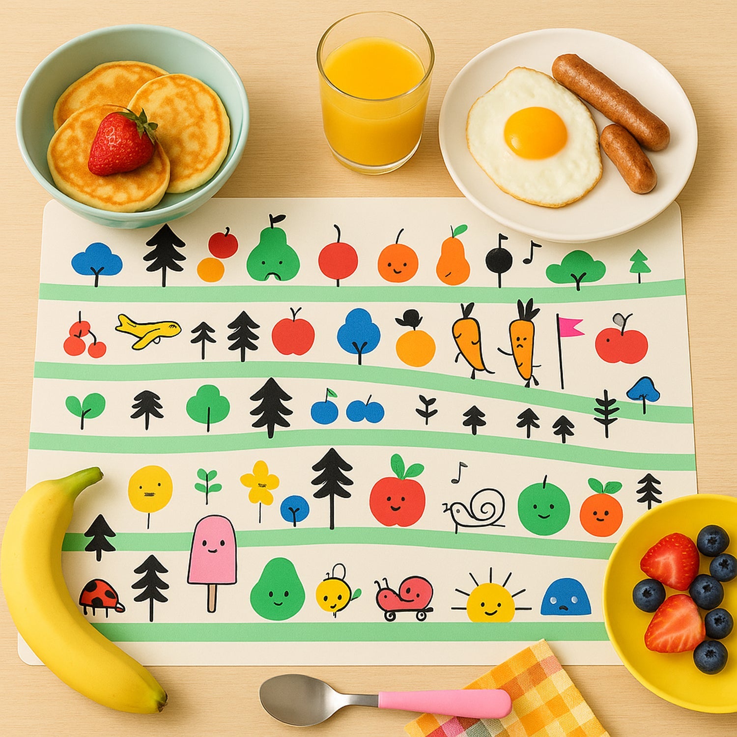 Colorful Cartoon Printed Dining Table Placemats For Kids (4 Pc  40x30 Cm) Wukusy