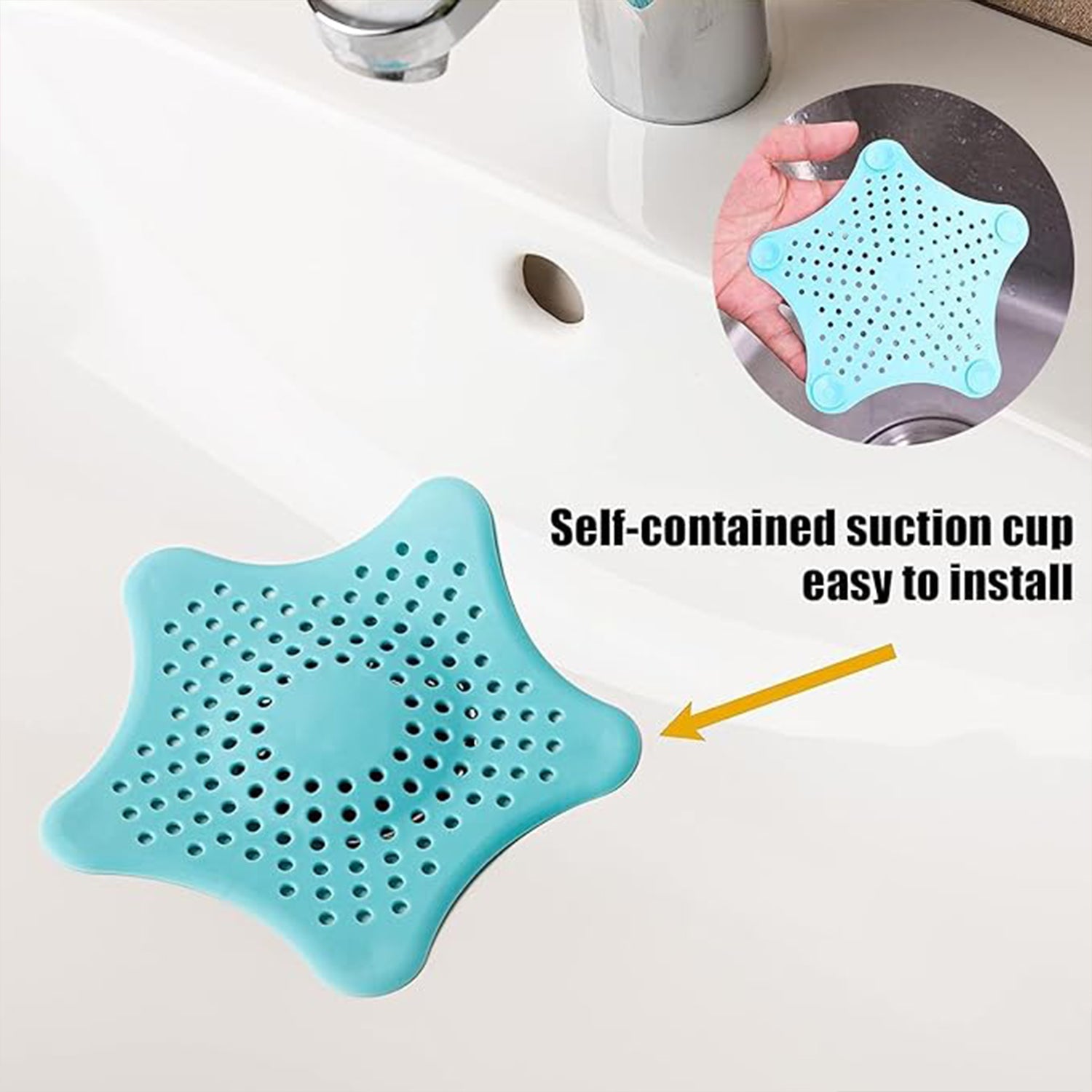 Aqua Blue Silicone Star Shaped Sink Filter Bathroom Hair Catcher Drain Strainers For Basin Wukusy