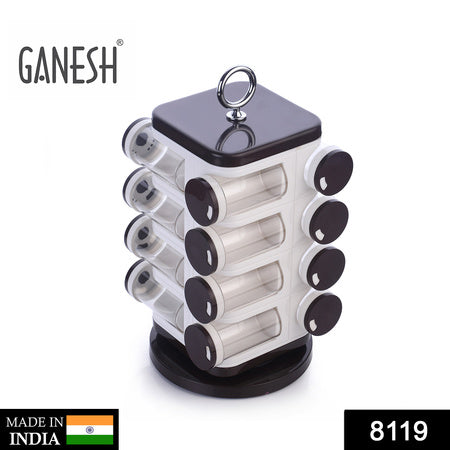 8119 Ganesh Multipurpose Revolving Spice Rack With 16 Pcs Dispenser Each 100 Ml Plastic Spice Abs Material 1 Piece Spice Set 1 Piece Spice Set  (Plastic) Wukusy