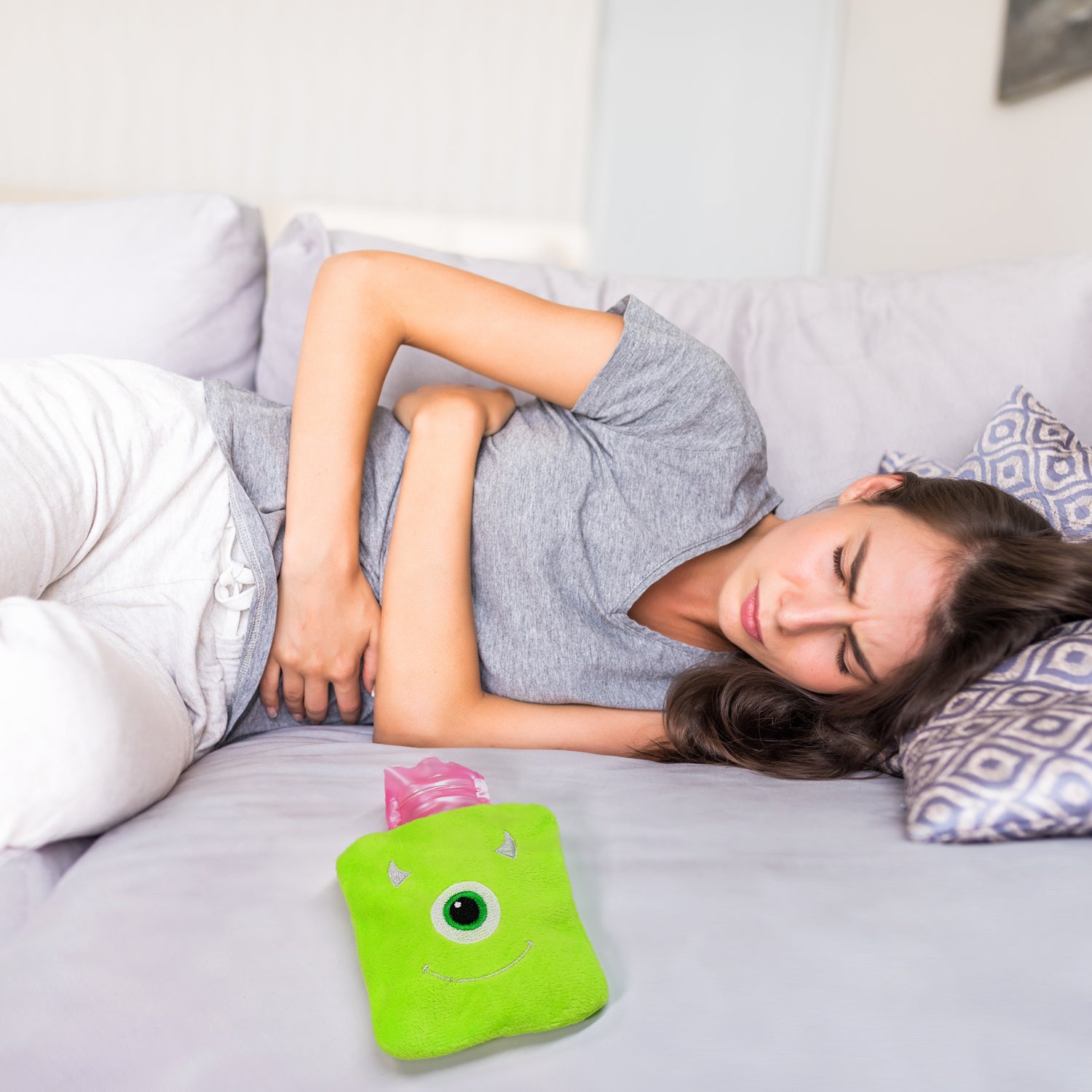 6519 Green One Eye Monster Print Small Hot Water Bag With Cover For Pain Relief Neck Shoulder Pain And Hand Feet Warmer Menstrual Cramps. Wukusy