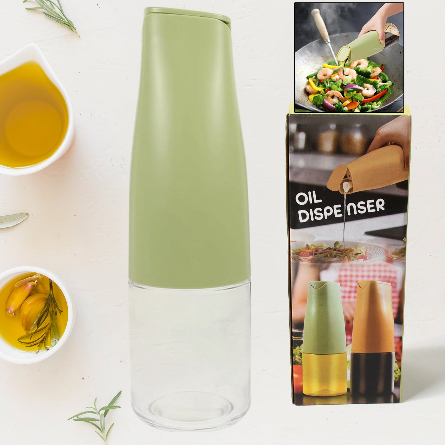 8214 Oil Dispenser 500ml Cooking Oil Dispensing Cruets Oil Bottle With Automatic Open Lid Kitchen Glass Oil Pot Cooking Oil Bottle For Kitchen Grilling Frying (500 Ml) Wukusy